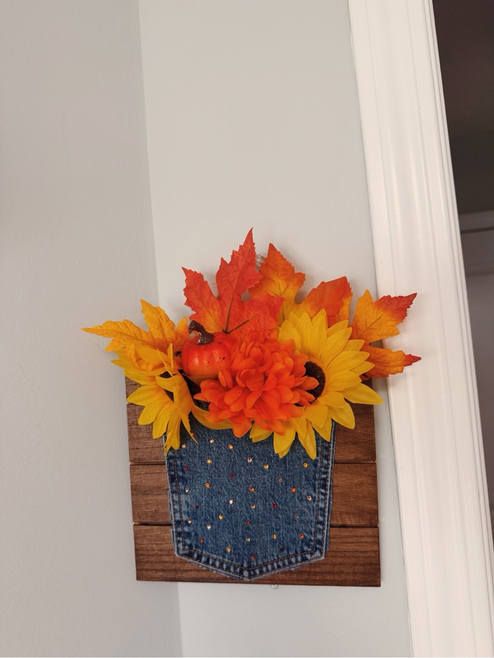 Autumn Sunflower & Maple Faux Floral Pocket Wall Accent - Orange & Yellow